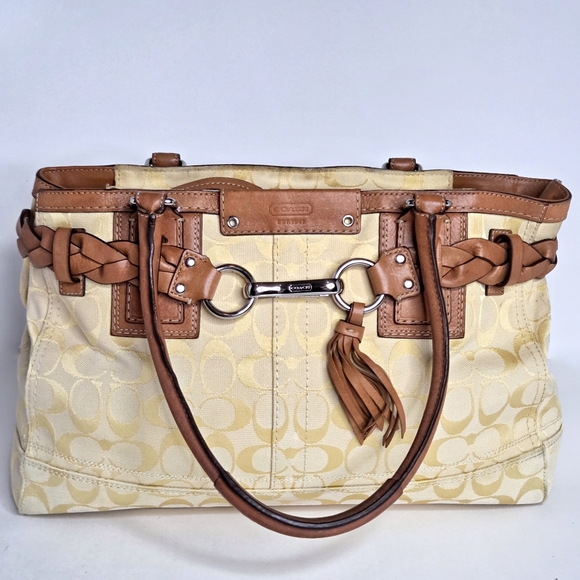 Coach Y2K Hampton Signature Yellow Braided Leather Vintage Tote 